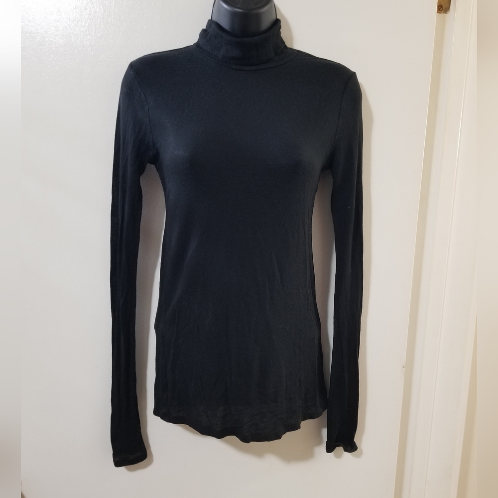 BCBG MaxAzria Sheer Black Turtleneck Layering Top M
